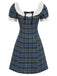 1950s Blau Grün Kariertes Kleid mit Rundhalsausschnitt