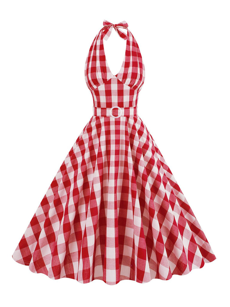 1950er Swingkleid mit Karomuster und Gürtel
