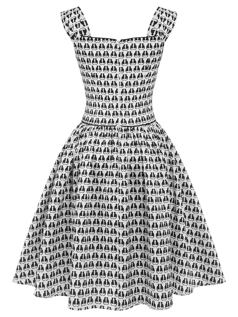 [Vorverkauf] 1950er Halloween-Katzenprint-Samtschleifenkleid