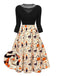 [Vorverkauf] 1950er Halloween Kürbis Katze gestrickt Top Patchwork Kleid