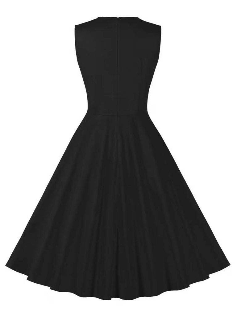 Rot & Schwarz 1950er Kariertes V-Ausschnitt Kleid