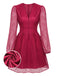 Weinrotes 1960er  Kleid mit kariertem V-Ausschnitt