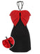 Schwarz & Rot 1960er Schleifen-Knoten Patchwork Wickelkleid