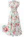 Weißes 1940er ärmelloses Kleid mit Blumen und Rüschen
