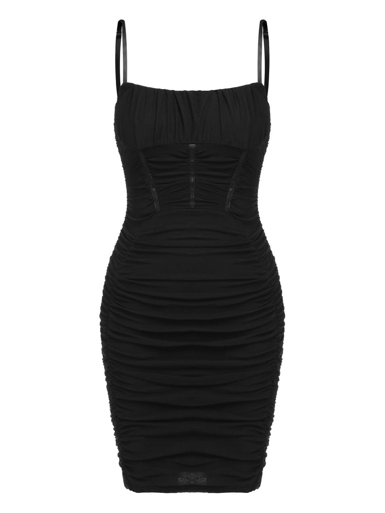 1960er Solides Plissee Bleistiftkleid