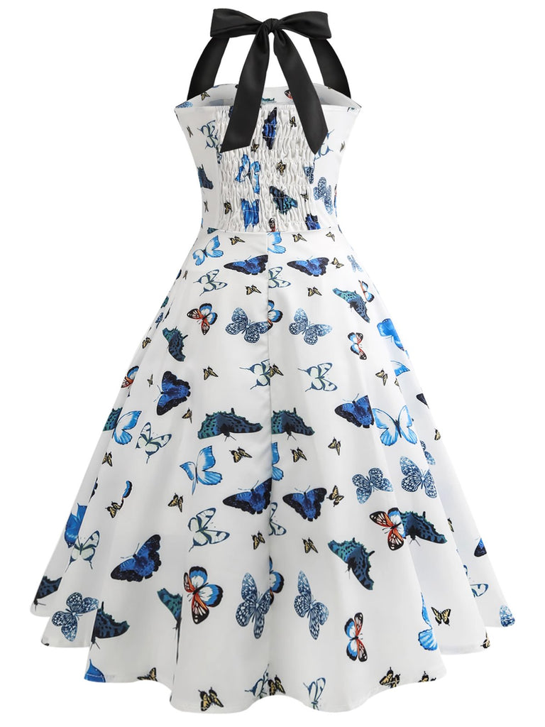 1950er Blaue Schmetterlinge Patchwork Trägerkleid