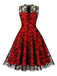 1950er Halloween Kleid aus geblümtem Netz mit geschnürtem Kragen