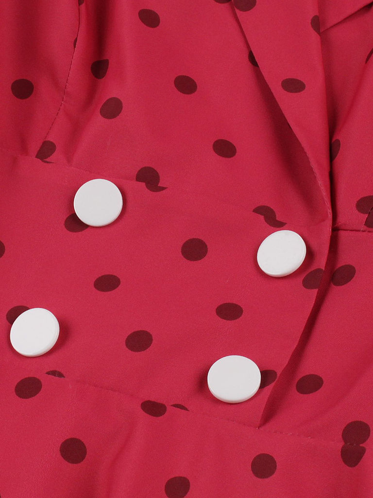 Rose Rot 1950er Ärmelloses Kleid mit gepunktetem Revers