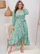 [Plus Size] Grünes 1940er V-Ausschnitt Schmetterlinge Puffärmliges Kleid