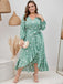 [Plus Size] Grünes 1940er V-Ausschnitt Schmetterlinge Puffärmliges Kleid