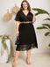 [Plus Size] Schwarzes 1950er Paillettengürtel-V-Ausschnitt-Kleid