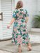 [Plus Size] 1930er Rosa Blume Grün Blätter Midikleid