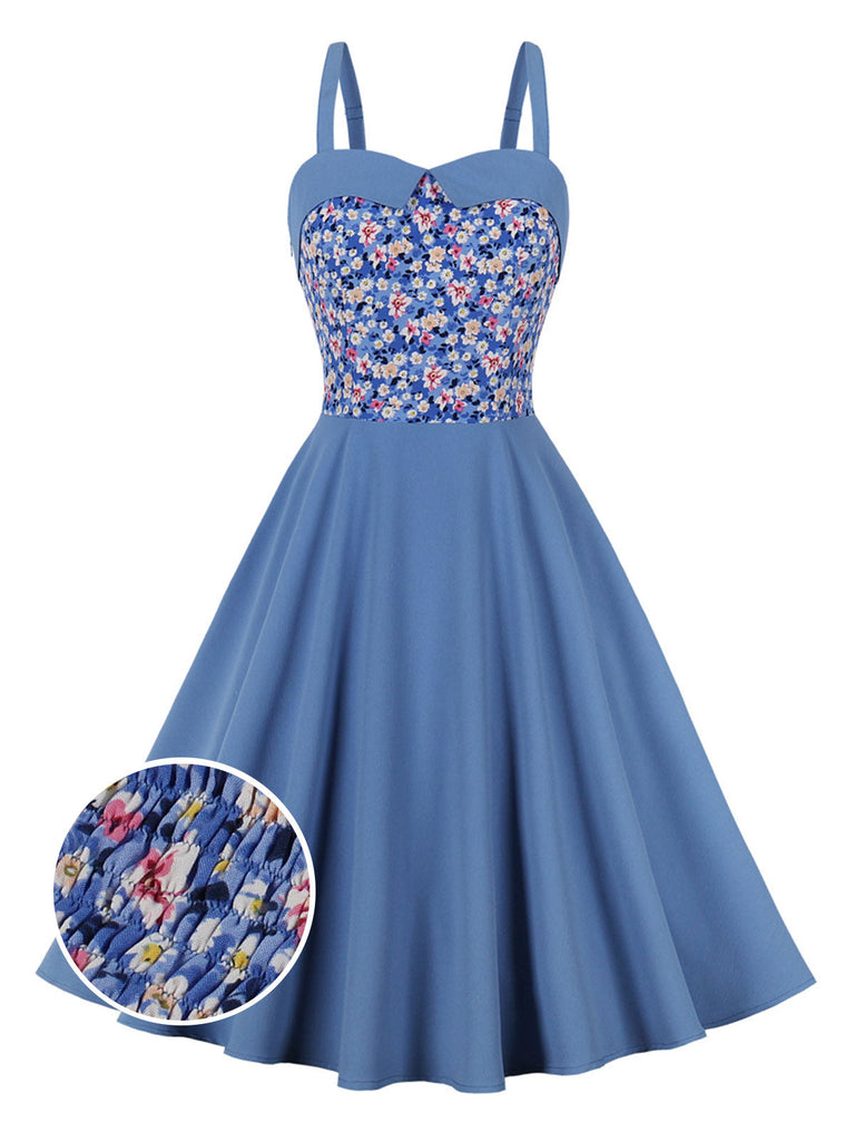 1950er Floral Patchwork Träger Swing Kleid