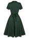 Grünes 1950er Solid Bow Square Collar Kleid