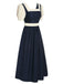 Marineblaues 1950er Kleid mit quadratischem Ausschnitt und Bubble Sleeve