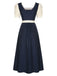 Marineblaues 1950er Kleid mit quadratischem Ausschnitt und Bubble Sleeve