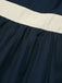 Marineblaues 1950er Kleid mit quadratischem Ausschnitt und Bubble Sleeve