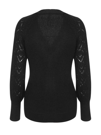 Schwarz 1940er V-Ausschnitt Knöpfen Strickpullover