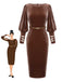 Dunkelbraun 1960er Puffärmeliges Samtkleid Mit Gürtel Kleid