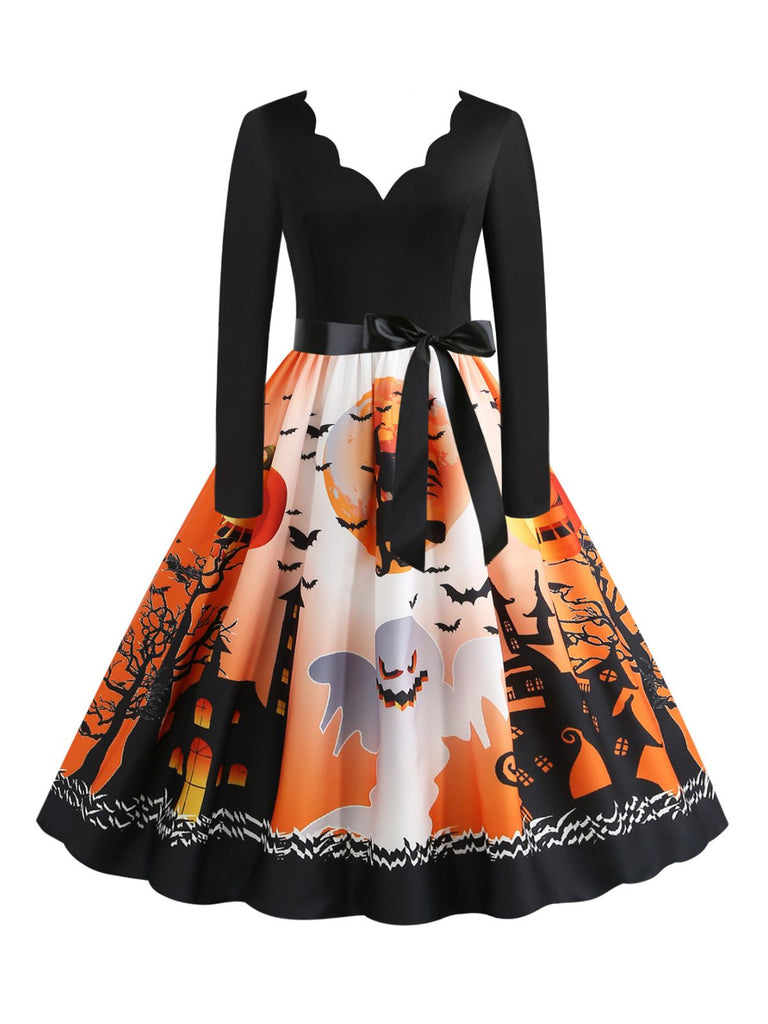 1950er Halloween Nacht V-Ausschnitt Bandkleid