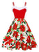 [Vorverkauf] Rotes 1950er Weihnachtsblumenkleid mit Zottelmuster