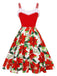 [Vorverkauf] Rotes 1950er Weihnachtsblumenkleid mit Zottelmuster