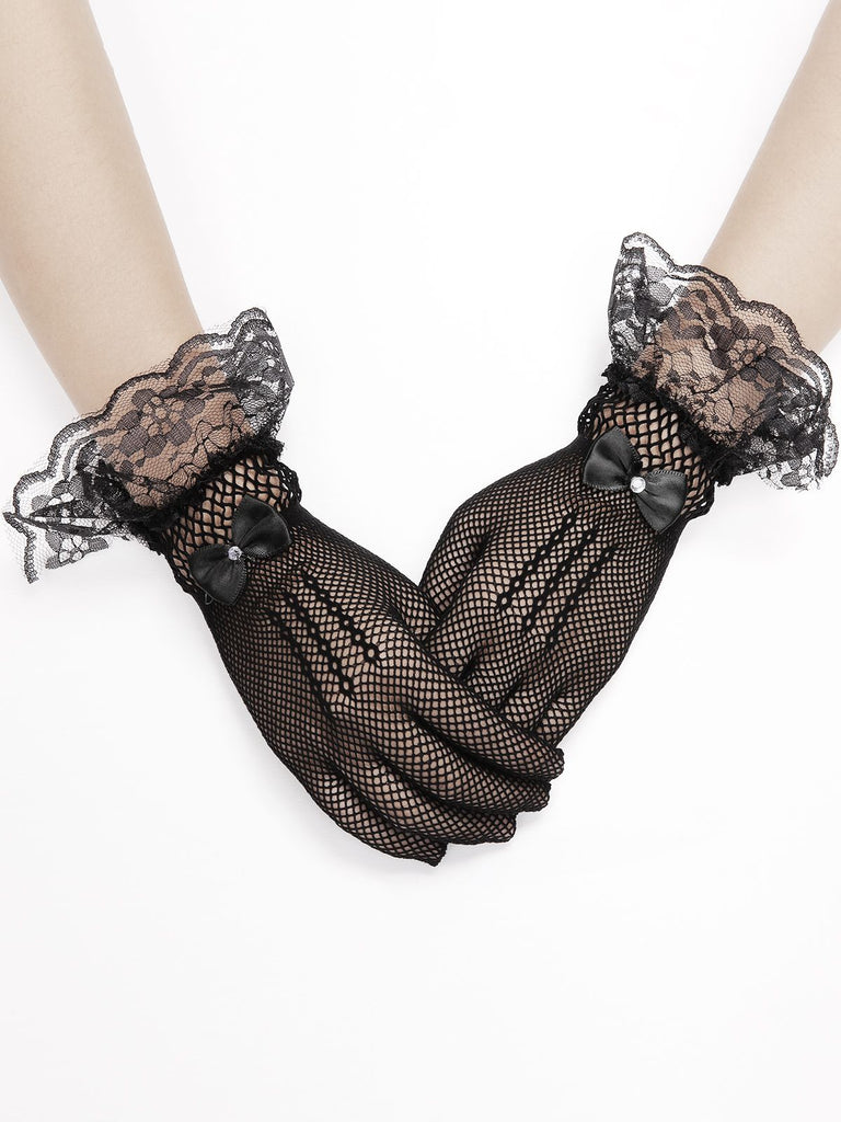 Vintage Bow Lace Stretch Fishnet Handschuhe