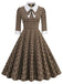Braun 1950er Revers Schleife Dekor Plaids Kleid