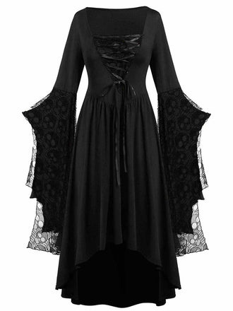 1950er Halloween Gothic Vampir Spitze Patchwork Hexenkleid