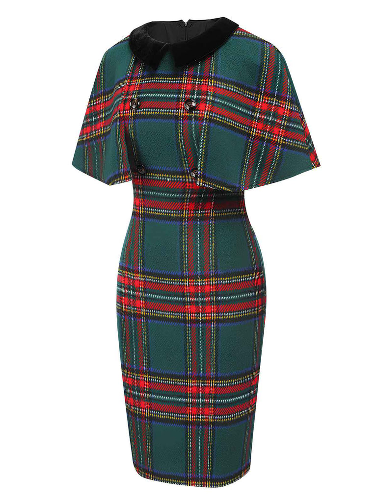 1960er Samtkragen Mantelärmel Kariertes Kleid