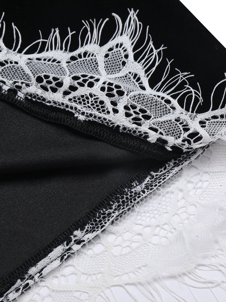 Schwarz 1960er Solide Samt Bogen Kleid