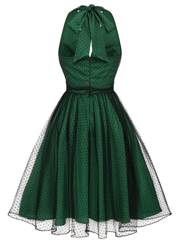 Dunkelrot 1950er Tupfen Netz Swing Kleid