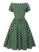 Grün 1940er Polka Dot Schleifenknoten Patchwork Kleid