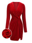 Rot 1960er V-Ausschnitt Samt Plissee Wickel Kleid