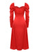 Rot 1940er Solides Sweetheart Kragen Plissiertes Kleid