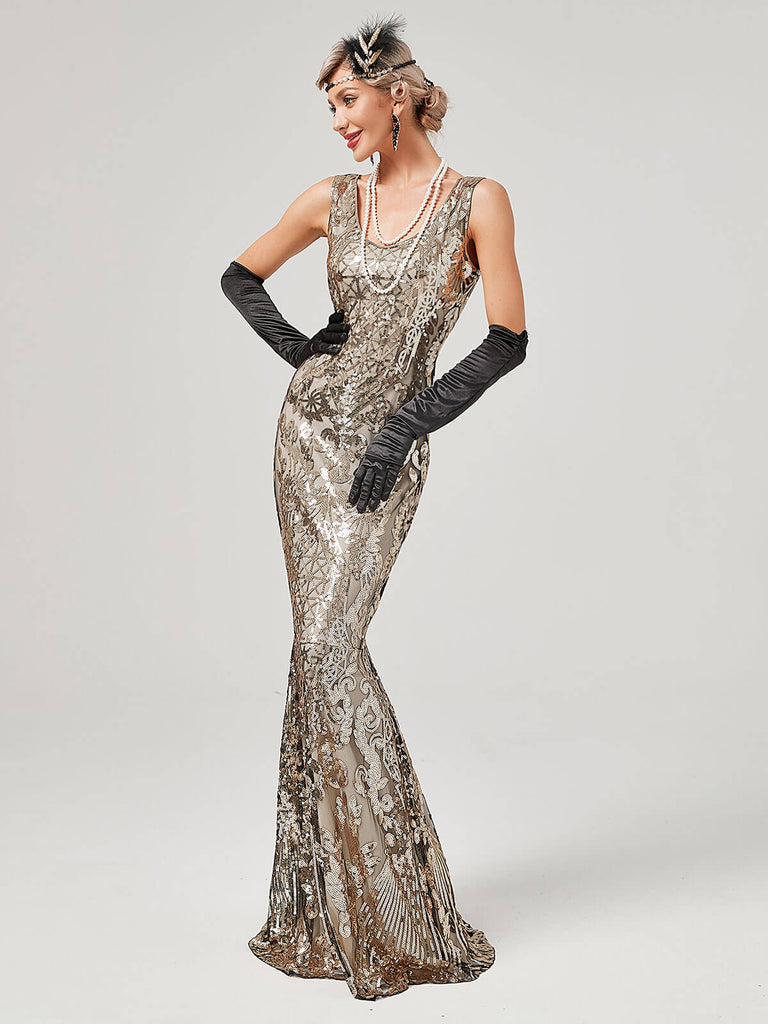 1920er Paillettenbesetztes bodenlanges Charleston Kleid