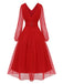 Rot 1950er Transparente Ärmel Mesh Kleid