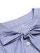 Blau 1950er Gestreiftem Krawattenausschnitt Bluse