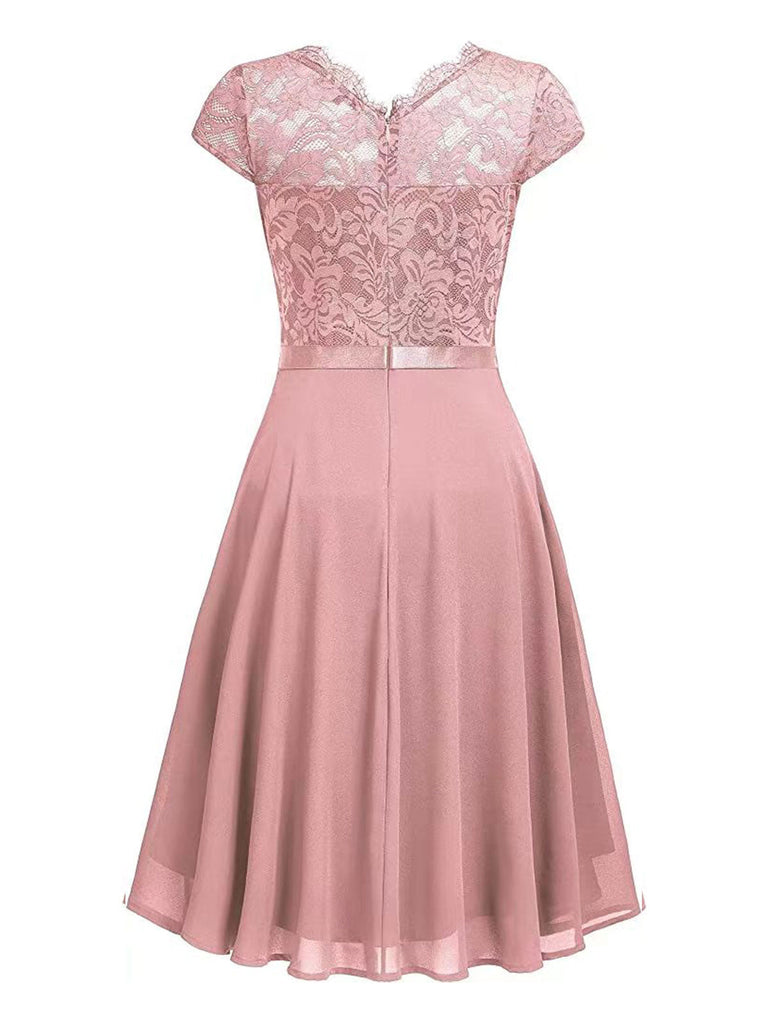 1940er Rüschen Spitze Floral Solid Kleid