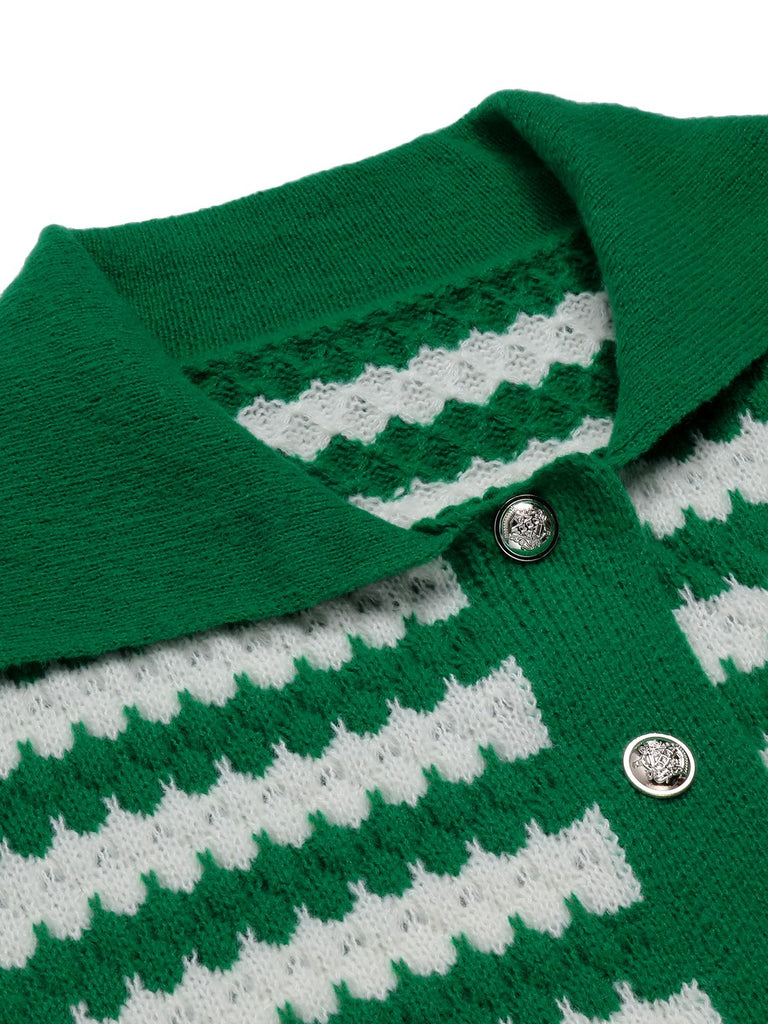 1940er Winter Jacquard gestreift Kontrast Pullover Mantel