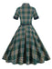 Dunkles Armeegrün 1950er Revers kariertes Kleid