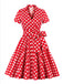 [Übergröße] 1950er Gepunkteter Taille und Revers Kleid
