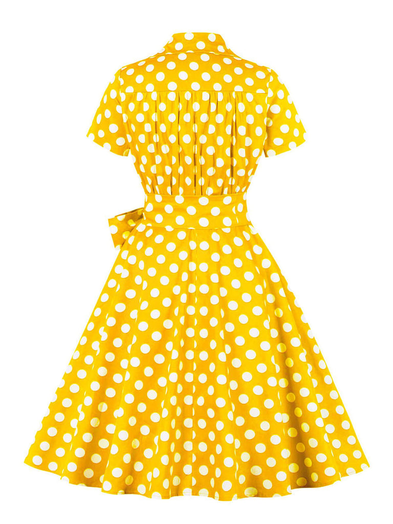 [Übergröße] 1950er Gepunkteter Taille und Revers Kleid