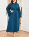 [Übergröße] Tiefblau 1930er Trompetenärmel Revers Kleid