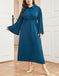 [Übergröße] Tiefblau 1930er Trompetenärmel Revers Kleid