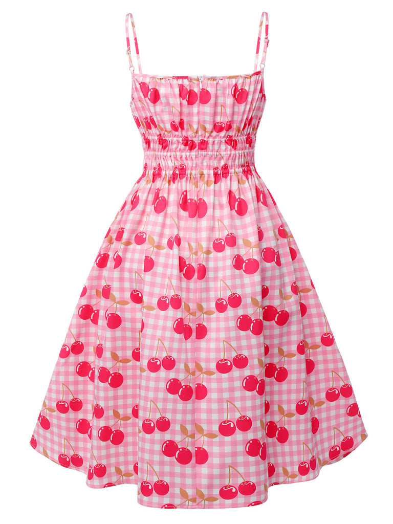 Rosa 1950er Kirsche Spaghettiträger Kleid