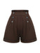 2PCS 1940er Revers Puffärmel Solide Bluse & Knöpfe Overall Shorts