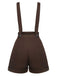 2PCS 1940er Revers Puffärmel Solide Bluse & Knöpfe Overall Shorts