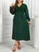 [Übergröße] Grün 1940er V-Ausschnitt Solides Gürtel Kleid