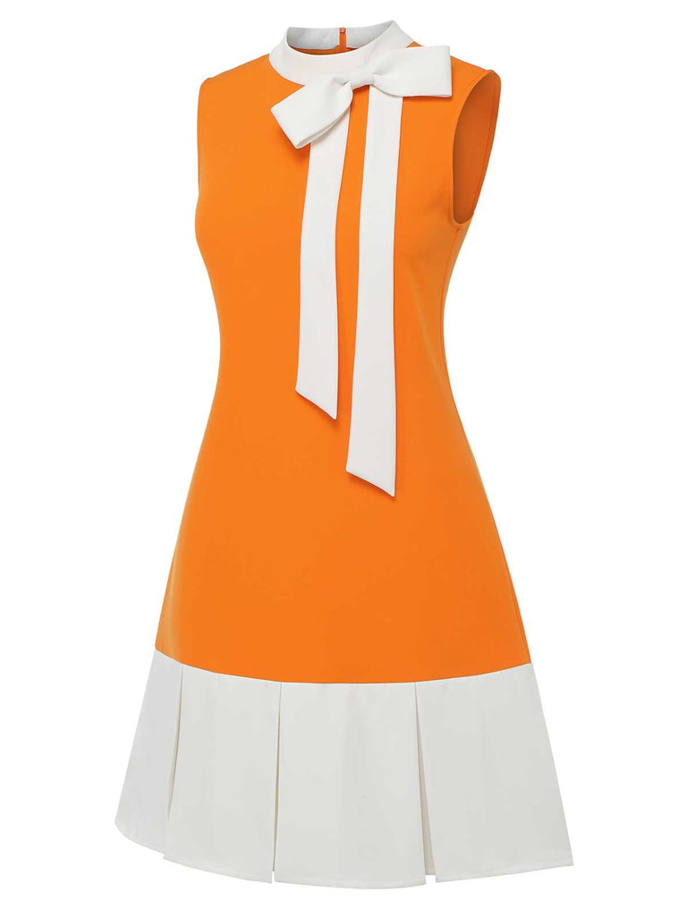Orange 1960er Crew-Schleifenknoten Ärmelloses Kleid